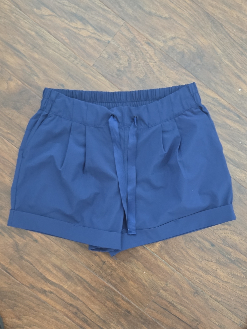 Apana Navy High-Waist Drawstring Pleated Shorts_156